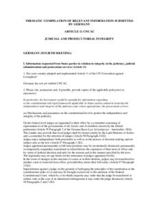 THEMATIC COMPILATION OF RELEVANT INFORMATION SUBMITTED BY GERMANY ARTICLE 11 UNCAC JUDICIAL AND PROSECUTORIAL INTEGRITY  GERMANY (FOURTH MEETING)