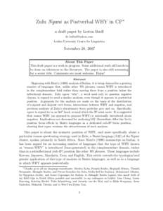 Zulu Ngani as Postverbal WHY in CP∗ a draft paper by Leston Buell [removed] Leiden University Centre for Linguistics  November 28, 2007