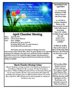 Chamber Chatter Carroll County Chamber of Commerce/CVB P O BoxNorth Lisbon Street Carrollton, OHChamber Phone: Chamber webpage: carrollohchamber.com