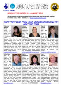 NEWSLETTER EDITION 25 - JANUARY 2013 Derek Weston – Area Co-ordinator 78 East Street Doe Lea Chesterfield S44 5NPoremail:  ____________________________________________