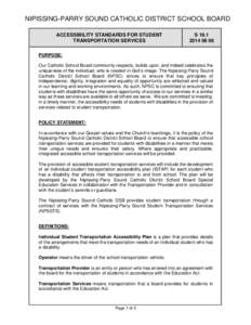 NIPISSING-PARRY SOUND CATHOLIC DISTRICT SCHOOL BOARD ACCESSIBILITY STANDARDS FOR STUDENT TRANSPORTATION SERVICES S[removed]