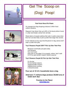 Get The Scoop on (Dog) Poop! Fast Facts About Pet Waste An average-size dog dropping produces 3 billion fecal coliform bacteria. Research has shown that up to 95% of the fecal coliform found