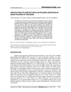 PEER-REVIEWED ARTICLE  bioresources.com APPLICATION OF SURFACTANTS AS PULPING ADDITIVES IN SODA PULPING OF BAGASSE