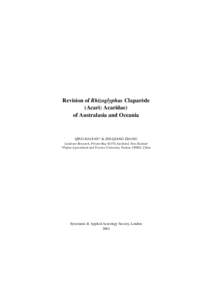 Revision of Rhizoglyphus Claparède (Acari: Acaridae) of Australasia and Oceania QING-HAI FAN* & ZHI-QIANG ZHANG Landcare Research, Private Bag 92170, Auckland, New Zealand