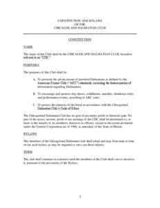 CONSTITUTION AND BYLAWS OF THE CHICAGOLAND DALMATIAN CLUB CONSTITUTION NAME