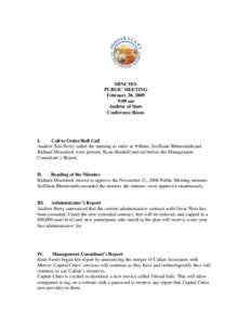 MINUTES PUBLIC MEETING February 20, 2009 9:00 am Auditor of State Conference Room