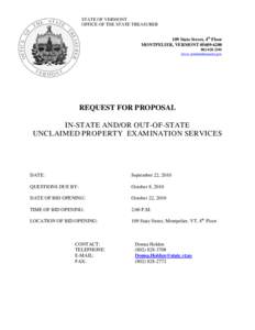 STATE OF VERMONT OFFICE OF THE STATE TREASURER 109 State Street, 4th Floor MONTPELIER, VERMONT[removed][removed]www.vermonttreasurer.gov
