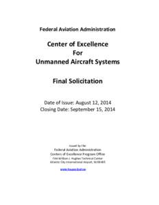 Federal Aviation Administration  Center of Excellence For Unmanned Aircraft Systems Final Solicitation