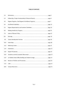 TABLE OF CONTENTS  1.0 Admissions……………………………………………………………………………………………………………page 2