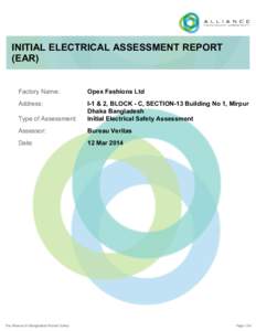 INITIAL ELECTRICAL ASSESSMENT REPORT (EAR) Factory Name: Opex Fashions Ltd