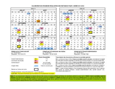 CALENDRIER DES RÉUNIONS RÉGULIÈRES DES INSTANCES POUR L’ANNÉE[removed]2012