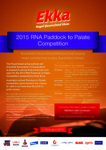 2015 RNA Paddock to Palate Competition Australia’s most comprehensive beef supply chain competition is also Australia’s richest. The Royal National Agricultural and Industrial Association of Queensland