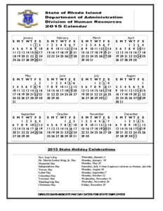 State of Rhode Island Department of Administration Division of Human Resources 2015 Calendar  January