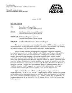 North Carolina Department of Environment and Natural Resources Michael F. Easley, Governor Sherri Evans-Stanton, Acting Secretary  January 10, 2001