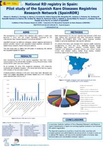 National RD registry in Spain: Pilot study of the Spanish Rare Diseases Registries Research Network (SpainRDR) Alonso V, Abaitua I, Zurriaga O, Astray J, Errezola M, Aldana-Espinal JM, Margolles MJ, Jiménez J, Palomar J