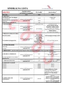 SINDIKALNA LISTA Julij 2014 PRVI DEL 1. DNEVNICE Cela dnevnica (nad 12 do vključno 24 ur odsotnosti)