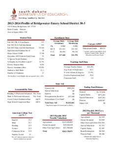 Profile of Bridgewater-Emery School DistrictN Main, Bridgewater, SDHome County: Hanson Area in Square Miles: 230  Student Data