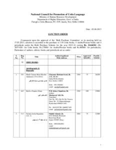 National Council for Promotion of Urdu Language Ministry of Human Resource Development Department of Higher Education, Govt. of India