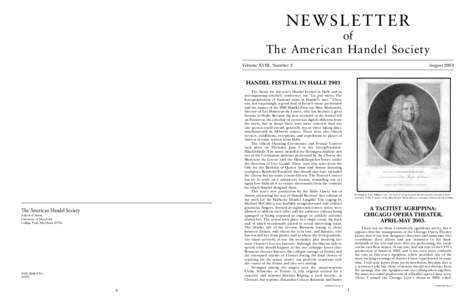 NEWSLETTER of The American Handel Society Volume XVIII, Number 2  August 2003