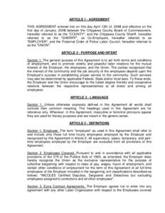 ARTICLE 1 - AGREEMENT THIS AGREEMENT entered into on this day April 13th of, 2010 and effective on the first day of January, 2010 between the Chippewa County Board of Commissioners, hereafter referred to as the 