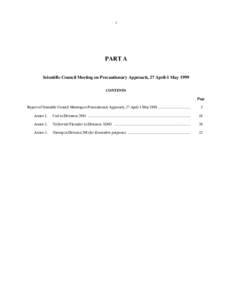 1  PART A Scientific Council Meeting on Precautionary Approach, 27 April-1 May 1999 CONTENTS Page