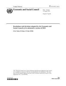 United Nations  Economic and Social Council E/2010/INF/2/Add.1 Distr.: General