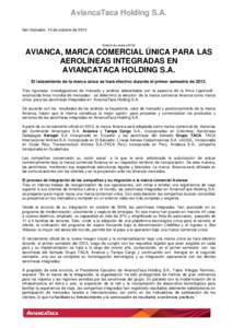 AviancaTaca Holding S.A. San Salvador, 10 de octubre de 2012