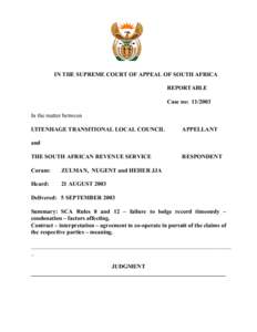 IN THE SUPREME COURT OF APPEAL OF SOUTH AFRICA REPORTABLE Case no: [removed]In the matter between UITENHAGE TRANSITIONAL LOCAL COUNCIL