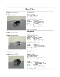 Silicon Wafers 2 inch p-type test wafers Specifications  2 inch n-type wafers