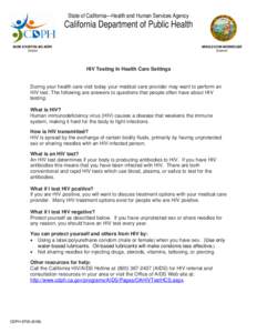 State of California—Health and Human Services Agency  California Department of Public Health MARK B HORTON, MD, MSPH Director