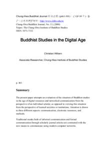 Chung-Hwa Buddhist Journal 第 13.2 期 (p461-501)： (民國 89 年)，臺 北：中華佛學研究所，http://www.chibs.edu.tw Chung-Hwa Buddhist Journal, No. 13, (2000) Taipei: The Chung-Hwa Institute of Buddhist Stu