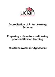 Accreditation of Prior Learning Scheme Preparing a claim for credit using prior certificated learning