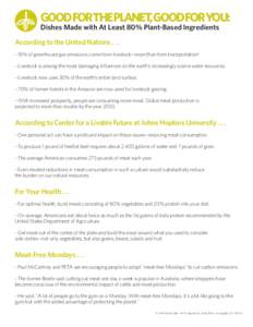 GOODFORTHEPLANET,GOODFORYOU: Dishes Made with At Least 80% Plant-Based Ingredients According to the United Nations% of greenhouse gas emissions come from livestock--more than from transportation! - Livestock i