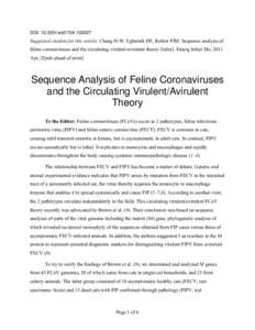 Sequence Analysis of Feline Coronaviruses and the Circulating Virulent/Avirulent Theory