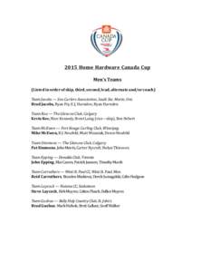  	
   2015	
  Home	
   Hardware	
  Canada	
   Cup	
  	
   	
  	
   Men’s	
  Teams	
  	
    	
  