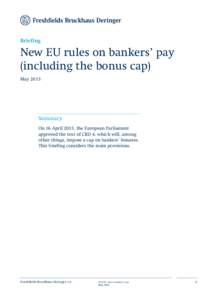 Briefing  New EU rules on bankers’ pay (including the bonus cap) May 2013