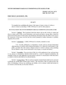 TENTH NORTHERN MARIANAS COMMONWEALTH LEGISLATURE PUBLIC LAW NO[removed]H.B. NO[removed], SD1 FIRST REGULAR SESSION, 1996  AN ACT