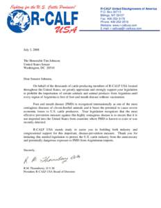 Microsoft Word[removed], Letter to Senator Tim Johnson, FMD