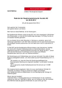 Astrid Matthiae  Initiative “Moorburgtrasse stoppen!” Rede bei der Hauptversammlung der Aurubis AG am[removed]