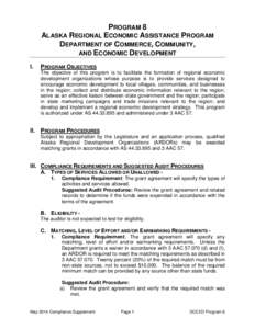 PROGRAM 8 ALASKA REGIONAL ECONOMIC ASSISTANCE PROGRAM DEPARTMENT OF COMMERCE, COMMUNITY, AND ECONOMIC DEVELOPMENT I.