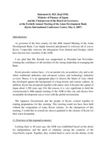 Statement by H.E. Koji OMI, Minister of Finance of Japan and the Chairperson of the Board of Governors, at the Fortieth Annual Meeting of the Asian Development Bank (Kyoto International Conference Center, May 6, 2007)
