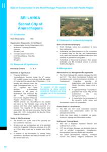 Summary of Section II: Periodic Report on the State of Conservation of the Sacred City of Anuradhapura, Sri Lanka, 2003