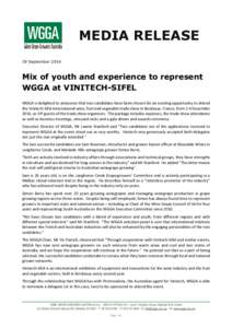 Media Release - Mix of youth and experience to represent WGGA at VINITECH-SIFEL (SEP 2014)