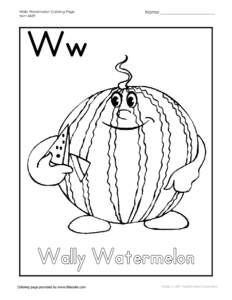 Wally Watermelon ; letter /w/ coloring page