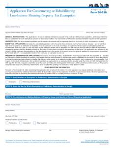 Application For Constructing or Rehabilitating Low-Income Housing Property Tax Exemption P r o p e r t y Ta x  Form