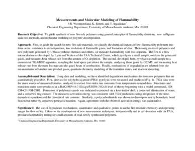 Measurements and Molecular Modeling of Flammability P.R. Westmoreland, K. Rotem, and T. Inguilizian 1 Chemical Engineering Department, University of Massachusetts Amherst, MA[removed]Research Objective: To guide synthesis 