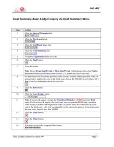 Cost Summary/Asset Ledger Inquiry via Cost Summary Menu