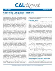 www.cal.org  July 2010 Coaching Language Teachers by Arieh (Ari) Sherris, Center for Applied Linguistics