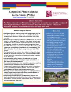 Extension Plant Sciences Department Profile http://eps.nmsu.edu; Mission Statement