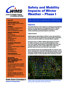 WIMS  Safety and Mobility Impacts of Winter Weather – Phase I tech transfer summary